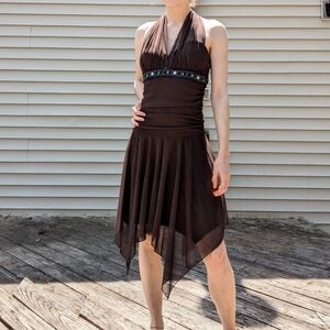 Vintage 90's Y2k Brown Halter Formal Dress woth Ruching